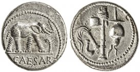 ROMAN IMPERATORIAL PERIOD: Julius Caesar, 49-44 BC, AR denarius (2.70g), S-1399, Crawford-443/1, military mint traveling with Caesar: elephant advanci...