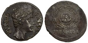 ROMAN EMPIRE: Augustus, 27 BC-14 AD, AR denarius (3.72g), Colonia Patricia, RIC-79a, BMC-381, CAESAR AVGVSTVS, bare head right // OB CIVIS / SERVATOS ...