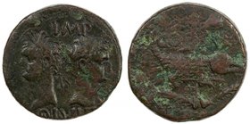 ROMAN EMPIRE: Augustus, 27 BC-14 AD, AE as (13.15g), Nemausus, Gaul, RIC-155, SNG-Copenhagen 698, back to back heads of Agrippa left, wearing combined...