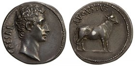 ROMAN EMPIRE: Augustus, 27 BC-14 AD, AR denarius (3.65g), Lugdunum (Lyon) mint, RIC-475, likely struck in Samos or Pergamum in 27 BC, CAESAR, bare hea...