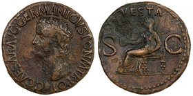 ROMAN EMPIRE: Caligula, 37-41 AD, AE as (10.73g), Rome mint, RIC-38, BMC-45, Cohen-27, C CAESAR AVG GERMANICVS PON M TR POT, bare head of Gaius to lef...