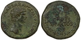 ROMAN EMPIRE: Claudius, 41-54 AD, AE sestertius (27.47g), RIC-96, struck circa AD 41-50 AD, TI CLAVDIVS CAESAR AVG P M TR P IMP, laureate head right /...