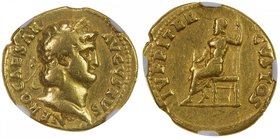 ROMAN EMPIRE: Nero, 54-68 AD, AV aureus (7.17g), RIC-52, Cohen-118, struck AD 64-6; NERO CAESAR AVGVSTVS, laureate head right // IVPPITER CVSTOS, Jupi...