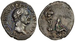 ROMAN EMPIRE: Vespasian, 69-79 AD, AR denarius (3.45g), RIC-2, RSC-226, struck AD 69-70, IMP CAESAR VESPASIANVS AVG, laureate head right // IVDAEA ben...