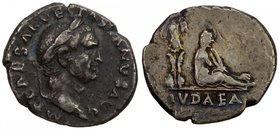 ROMAN EMPIRE: Vespasian, 69-79 AD, AR denarius (2.91g), RIC-2, RSC-226, struck AD 69-70, IMP CAESAR VESPASIANVS AVG, laureate head right // IVDAEA ben...