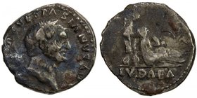 ROMAN EMPIRE: Vespasian, 69-79 AD, AR denarius (3.11g), RIC-2, RSC-226, struck AD 69-70, IMP CAESAR VESPASIANVS AVG, laureate head right // IVDAEA ben...
