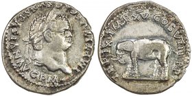 ROMAN EMPIRE: Titus, 79-81 AD, AR denarius (3.44g) (Rome), S-2512, RIC-22a, diademed bust of the Emperor // TR P IX IMP XV COS VIII PP, elephant walki...