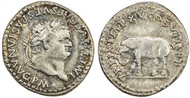 ROMAN EMPIRE: Titus, 79-81 AD, AR denarius (3.52g) (Rome), S-2512, RIC-22a, diademed bust of the Emperor // TR P IX IMP XV COS VIII PP, elephant walki...