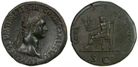 ROMAN EMPIRE: Domitian, 81-96 AD, AE sestertius (27.49g), RIC-465, BMC-RE 373, struck AD 86, IMP CAES DOMIT AVG GERM COS XII CENS PER P P, laureate he...