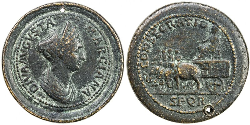 ROMAN EMPIRE: Marciana, sister of Trajan, AE medal (28.53g), 38mm; bust of Marci...