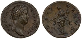 ROMAN EMPIRE: Hadrian, 117-138 AD, AE sestertius (28.66g), RIC-759, Cohen-763, HADRIANVS AVG COS III P P, laureate head right // FORTVNA AVG S-C, Fort...
