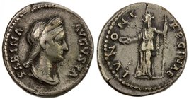 ROMAN EMPIRE: Sabina, wife of Hadrian, 128-136, AR denarius (3.71g), RIC-395a, RSC-43, SABINA AVGVSTA, diademed and draped bust right, hair in queue d...