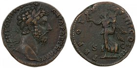 ROMAN EMPIRE: Marcus Aurelius, 161-180 AD, AE sestertius (25.78g), RIC-952, struck AD 166-168, M ANTONINVS AVG ARM PARTH MAX, laureate head right // T...