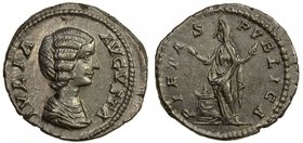 ROMAN EMPIRE: Julia Domna, wife of Septimius Severus, 193-211, AR denarius (3.41g), RIC-572, RSC-150, IVLIA AVGVSTA, draped bust right // PIETAS AVGG,...