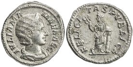 ROMAN EMPIRE: Julia Mamaea, mother of Severus Alexander, AR denarius (2.74g), Rome (228), S-8209, FELICITAS PVBLICA, Felicitas standing, holding caduc...