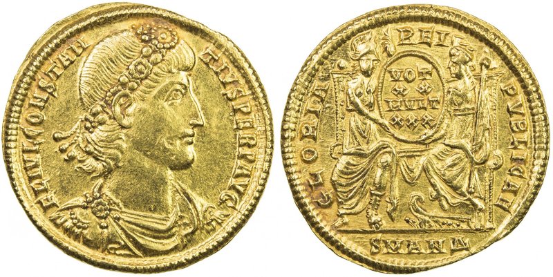 ROMAN EMPIRE: Constantine II, 337-340 AD, AV solidus (4.49g), S-17740, FL IVL CO...