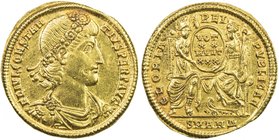 ROMAN EMPIRE: Constantine II, 337-340 AD, AV solidus (4.49g), S-17740, FL IVL CONSTANTIVS PERP AVG, Emperor's bust right, diademed & cuirassed // GLOR...