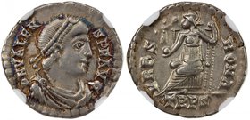 ROMAN EMPIRE: Valens, 364-378 AD, AR siliqua (2.02g), Trier, RIC-27b, DN VALENS PF AVG, diademed, draped and cuirassed bust right // VRBS ROMA Roma se...