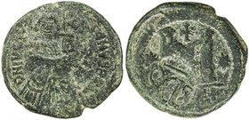 BYZANTINE EMPIRE: Heraclius, 610-641, AE follis (15.56g), Sicilian mint, S-882, struck in Sicily circa 620, countermark on Justinian I host, facing bu...