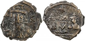 BYZANTINE EMPIRE: Constans II, 641-668, AE follis (3.98g), Constantinople, S-1013, Constans bust facing, with long beard, plumed helmet ornamented wit...