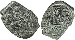 BYZANTINE EMPIRE: Constans II, 641-668, AE follis (4.05g), Syracuse, Sicily, S-1110, Constans with long beard, on left, left hand on hip, crowned and ...