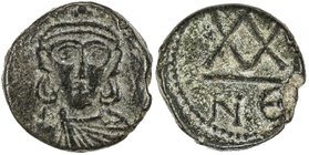 BYZANTINE EMPIRE: Constantine IV, Pogonatus, 668-685, AE follis (2.68g), Naples, S-1231, unbearded, crowned bust facing, wearing chlamys, holding cros...