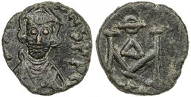 BYZANTINE EMPIRE: Justinian II, First reign, 685-695, AE follis (3.11g), Carthage, S-1269, IVSTINANVS PP, crowned bust facing, with short beard, weari...