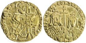 BYZANTINE EMPIRE: Basil I, the Macedonian, 867-886, AV solidus (3.93g), Constantinople, S-1704, Christ enthroned facing // facing busts of Basil & Con...
