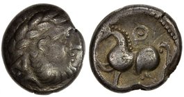 CELTIC CENTRAL EUROPE & ASIA MINOR: UNCertain tribe, 3rd-2nd Centuries BC, AR tetradrachm (10.09g), Lower Danube, Roof rider type based on prototype o...