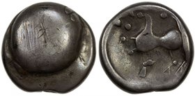 CELTIC CENTRAL EUROPE & ASIA MINOR: Anonymous, ca. 2nd/1st century BC, BI tetradrachm (10.6g), attributed to the Cotini in the Pannonia region: buckle...