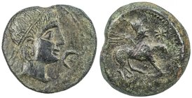 SPAIN: Castulo: Anonymous, 2nd century BC, AE 26 (13.92g), Villaronga-36, male head right; crescent before face // Sphinx right, star above raised for...