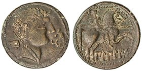 SPAIN: Bilbilis: Anonymous, late 2nd-early 1st centuries, AE 29 (12.33g), Burgos-177, ACIP-1576, bare male head right; Iberian BI to left; to right, d...
