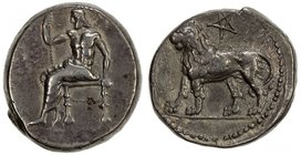 BABYLONIA: Alexandrine Empire, circa 328-311 BC, AR double shekel (16.12g), Babylon, BMC-39v, Baal seated left, holding scepter in his right hand and ...