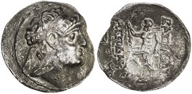 CHARACENE: Apodakos, ca. 110-104 BC, AR tetradrachm (15.09g), SE2xx, De Morgan-2, king's head right // Heracles seated on rock, holding his club, his ...
