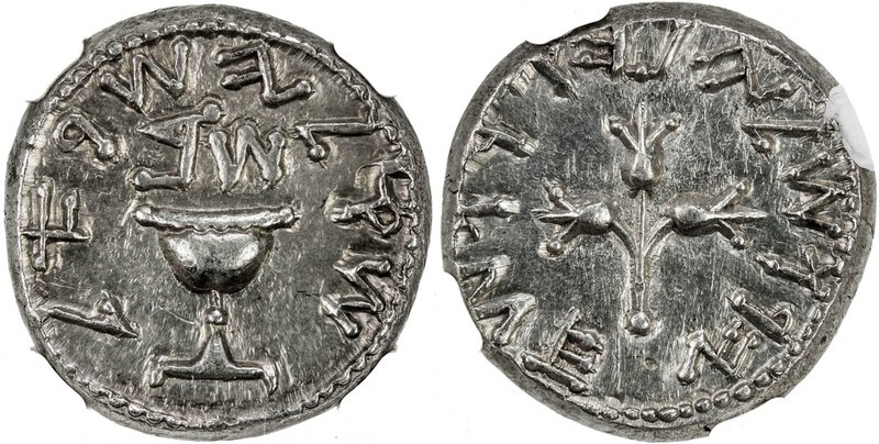ANCIENT JUDEA: The Jewish War, 66-70 AD, AR shekel (14.14g), Jerusalem mint, yea...