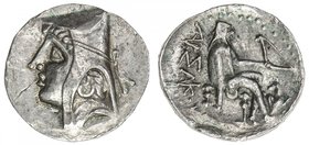 PARTHIAN KINGDOM: Arsakes II, c. 211-191 BC, AR drachm (3.83g), Shore-4, Sunrise 241/43, reverse similar to A&S-6/27, head left, beardless, wearing ba...