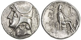 PARTHIAN KINGDOM: Arsakes II, c. 211-191 BC, AR drachm (4.04g), Shore-4, Sunrise 241/43, A&S-6/32 (same obverse die), head left, beardless, wearing ba...