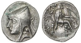 PARTHIAN KINGDOM: Arsakes II, c. 211-191 BC, AR drachm (4.21g), Shore-4, Sunrise 241/43, A&S-6/47 (same reverse die), head left, beardless, wearing ba...