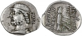 PARTHIAN KINGDOM: Phraates II, c. 138-127 BC, AR drachm (3.05g), Shore-50, short beard, with mint abbreviation TAM to the right, for Tambrax, F-VF.
...