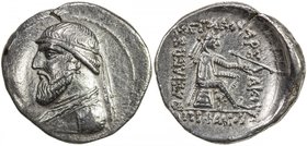 PARTHIAN KINGDOM: Mithradates II, c. 123-88 BC, AR drachm (3.93g), Shore-69 ff, bare-headed bust, medium beard // 4-line text, VF-EF, R. 

 Estimate...