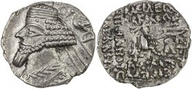 PARTHIAN KINGDOM: Phraates IV, c. 38-2 BC, AR drachm (3.67g), Ekbatana, Shore-283, eagle right of king's head, with wart, EF.

 Estimate: USD 100 - ...
