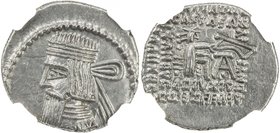 PARTHIAN KINGDOM: Artabanos II, AD 10-38, AR drachm, Ekbatana, Shore-341, long square-cut beard, superb strike, NGC graded AU. This ruler has now been...
