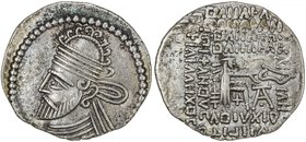 PARTHIAN KINGDOM: Pakoros II, AD 78-105, AR drachm (3.84g), Shore-388, hooks atop the tiara, double-struck reverse, bold VF-EF.

 Estimate: USD 100 ...