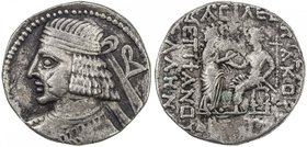 PARTHIAN KINGDOM: Pakoros II, AD 78-105, BI tetradrachm (14.27g), Seleukeia, Sel-389 (77/78 AD), Shore-394, bust left, beardless, with letter B behind...