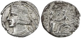 PARTHIAN KINGDOM: Pakoros II, AD 78-105, BI tetradrachm (13.29g), Seleukeia, Sel-390 (78/79 AD), Shore-394, bust left, beardless, with letter Δ behind...