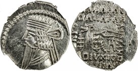 PARTHIAN KINGDOM: Pakoros II, AD 78-105, AR drachm (3.80g), Shore-413, long pointed beard, strike 5/5, surface 4/5, gorgeous example, NGC graded Mint ...