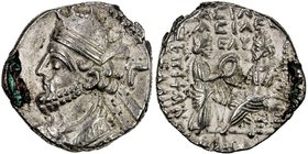 PARTHIAN KINGDOM: Vologases III, AD 105-147, BI tetradrachm (14.09g), Seleukeia, Sel-435 (123/24 AD), Shore-406, bust left, beardless, Greek letter Γ ...
