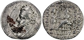 PARTHIAN KINGDOM: Vologases III, AD 105-147, BI tetradrachm (13.78g), Seleukeia, Sel-433 (121/22 AD), Shore-406, month of Peritiou (January 122), bust...