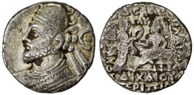 PARTHIAN KINGDOM: Vologases III, AD 105-147, AR tetradrachm (10.88g), Seleukeia, SE433 (121/22 AD), Shore-408, king's bust, letter E behind // Vologas...