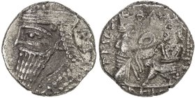 PARTHIAN KINGDOM: Vologases IV, AD 147-191, BI tetradrachm (6.20g), Seleukeia, Sel-499 (187/88 AD), Shore-429, bust left, beardless, Greek letter B be...